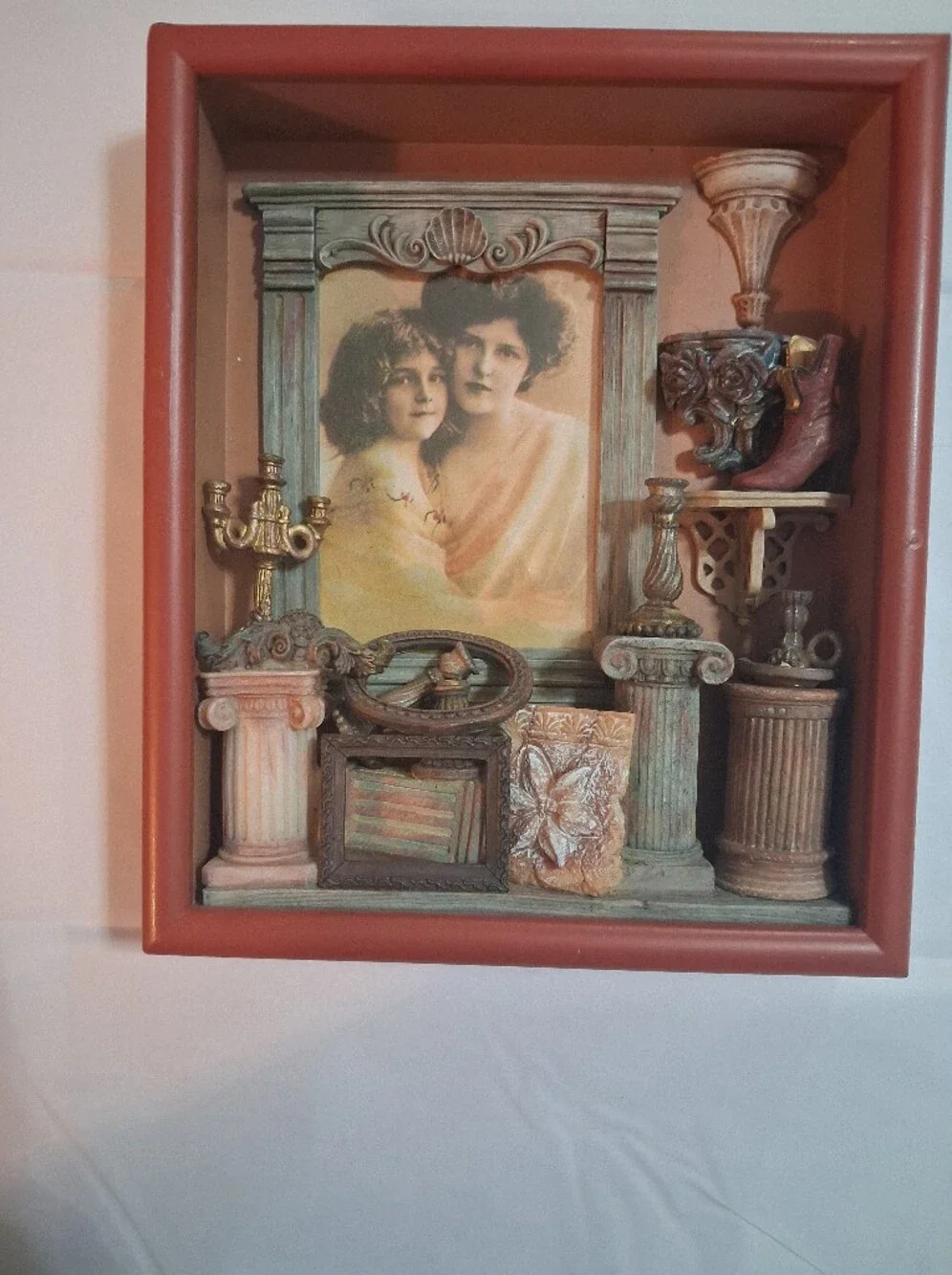 Santoni Coral and Teal Vintage-Style Shadow Box Frame